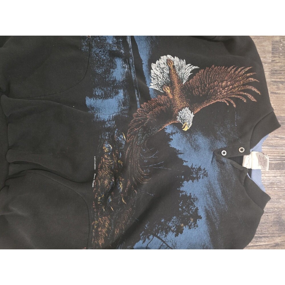 VINTAGE Art Unlimited Sweatshirt Mens XL Eagle AOP Nature Wrap Around Fleece 90s - Picture 2 of 6
